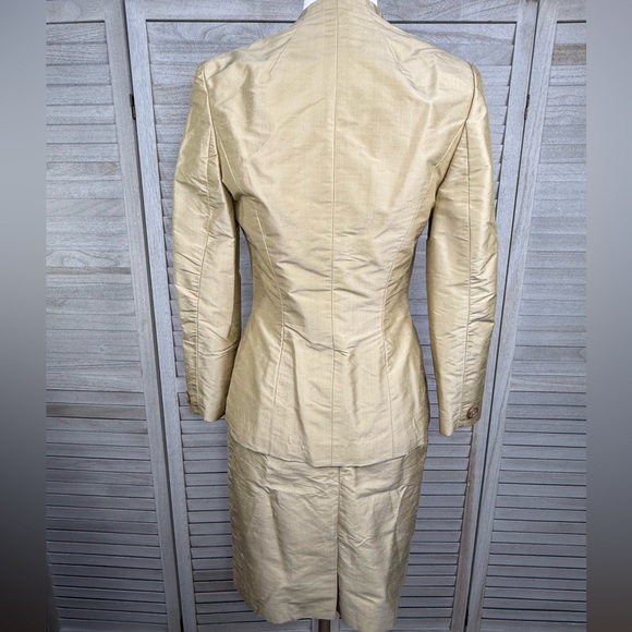 CUSTOM MADE BY DOROTHEA Vintage 60's 100% Silk Skirt Suit Golden Beige-Small - Picture 4 of 5